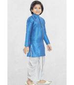 Blue Boys Banaras Cotton-Silk Dhoti-Kurta Suit