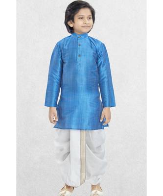 Blue Boys Banaras Cotton-Silk Dhoti-Kurta Suit 2