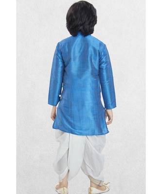 Blue Boys Banaras Cotton-Silk Dhoti-Kurta Suit 4