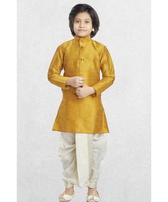 Yellow Boys Banaras Cotton-Silk Dhoti-Kurta Suit 1