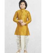Yellow Boys Banaras Cotton-Silk Dhoti-Kurta Suit