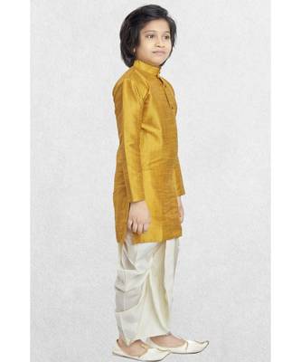 Yellow Boys Banaras Cotton-Silk Dhoti-Kurta Suit 3