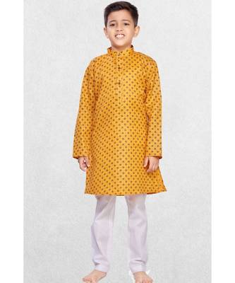 Yellow Boys Printed Cotton Kurta Suit 1