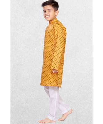 Yellow Boys Printed Cotton Kurta Suit 4