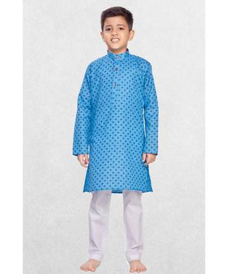 Blue Boys Printed Cotton Kurta Suit 1