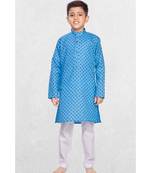 Blue Boys Printed Cotton Kurta Suit