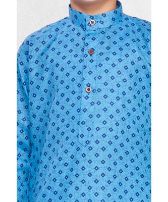 Blue Boys Printed Cotton Kurta Suit 3
