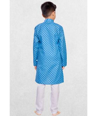 Blue Boys Printed Cotton Kurta Suit 4