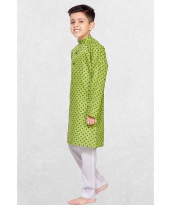 Green Boys Printed Cotton Kurta Suit 2