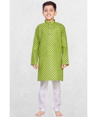 Green Boys Printed Cotton Kurta Suit 1