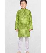 Green Boys Printed Cotton Kurta Suit