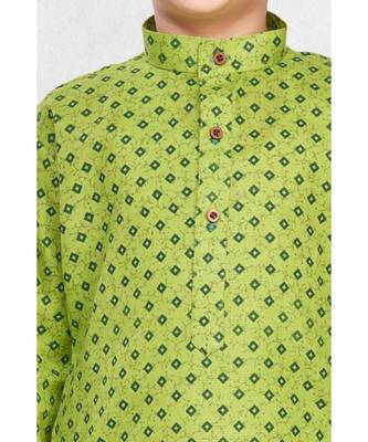 Green Boys Printed Cotton Kurta Suit 4