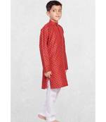 Red Boys Printed Cotton Kurta Suit