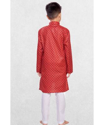 Red Boys Printed Cotton Kurta Suit 2