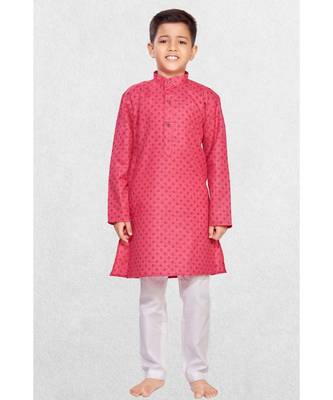 Pink Boys Printed Cotton Kurta Suit 1