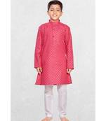 Pink Boys Printed Cotton Kurta Suit