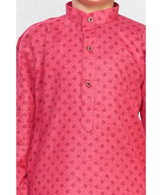 Pink Boys Printed Cotton Kurta Suit 2