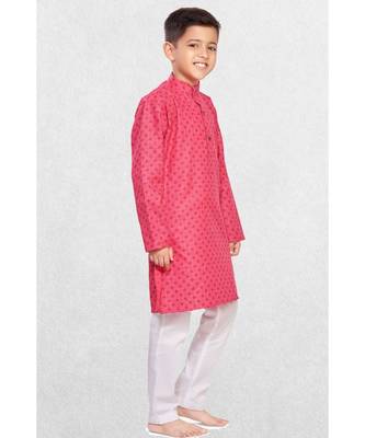 Pink Boys Printed Cotton Kurta Suit 3
