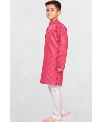 Pink Boys Printed Cotton Kurta Suit 4