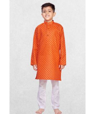 Orange Boys Printed Cotton Kurta Suit 1