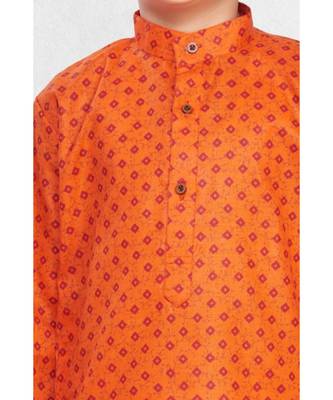Orange Boys Printed Cotton Kurta Suit 2