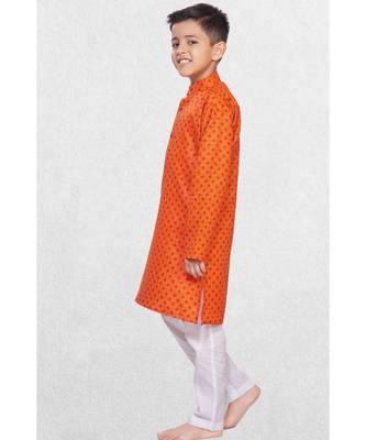 Orange Boys Printed Cotton Kurta Suit 4