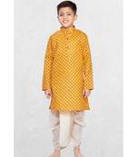 Yellow Boys Printed Cotton Dhoti-Kurta Suit