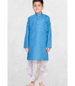 Blue Boys Printed Cotton Dhoti-Kurta Suit