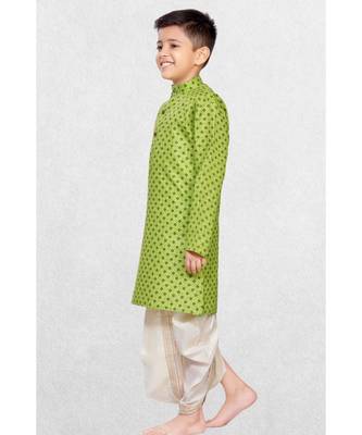 Green Boys Printed Cotton Dhoti-Kurta Suit 1
