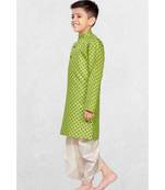 Green Boys Printed Cotton Dhoti-Kurta Suit