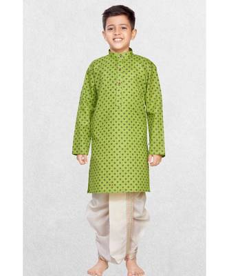 Green Boys Printed Cotton Dhoti-Kurta Suit 2