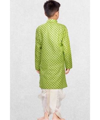 Green Boys Printed Cotton Dhoti-Kurta Suit 3