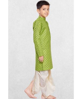 Green Boys Printed Cotton Dhoti-Kurta Suit 4