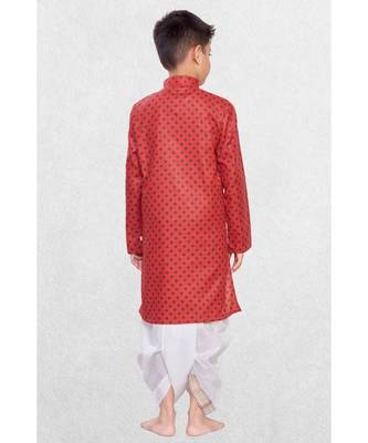 Red Boys Printed Cotton Dhoti-Kurta Suit 2