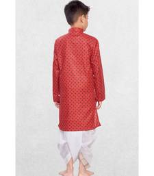 Red Boys Printed Cotton Dhoti-Kurta Suit