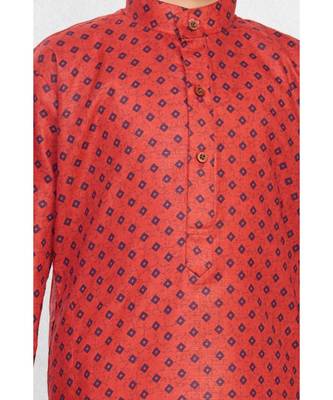Red Boys Printed Cotton Dhoti-Kurta Suit 3