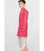 Pink Boys Printed Cotton Dhoti-Kurta Suit