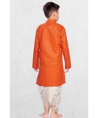 Orange Boys Printed Cotton Dhoti-Kurta Suit 2