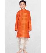Orange Boys Printed Cotton Dhoti-Kurta Suit