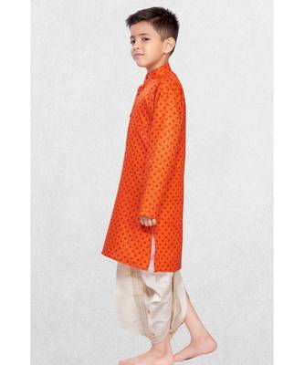 Orange Boys Printed Cotton Dhoti-Kurta Suit 3