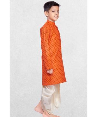 Orange Boys Printed Cotton Dhoti-Kurta Suit 4