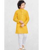 Yellow Boys Benaras Cotton Kurta Suit