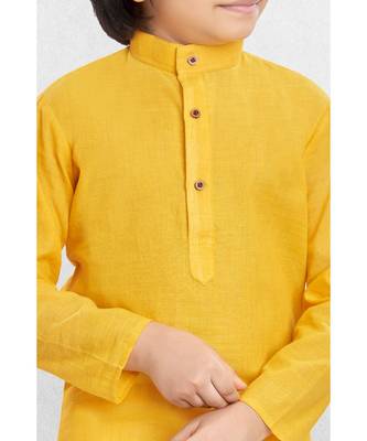 Yellow Boys Benaras Cotton Kurta Suit 2