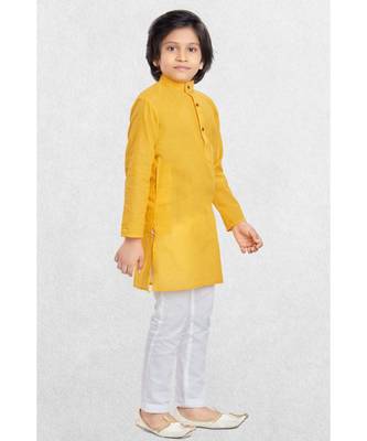 Yellow Boys Benaras Cotton Kurta Suit 3
