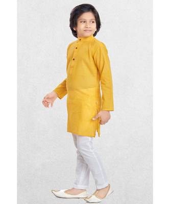 Yellow Boys Benaras Cotton Kurta Suit 4