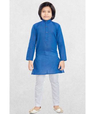 Blue Boys Benaras Cotton Kurta Suit 1