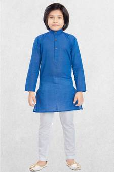 Blue Boys Benaras Cotton Kurta Suit