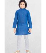 Blue Boys Benaras Cotton Kurta Suit