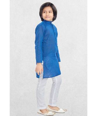 Blue Boys Benaras Cotton Kurta Suit 3