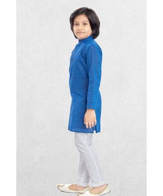 Blue Boys Benaras Cotton Kurta Suit 4